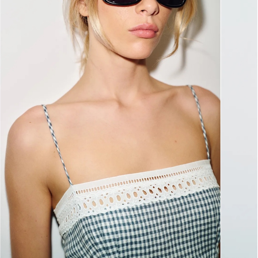 Reformation Pomona Linen Dress In Big Slate Check - Picture 3 of 11
